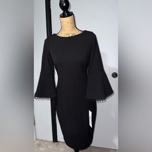 Calvin Klein Elegant Black Bell Sleeve Dress